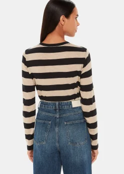 Black Stripe Crew Neck Pocket Top