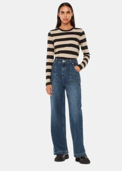 Black Stripe Crew Neck Pocket Top