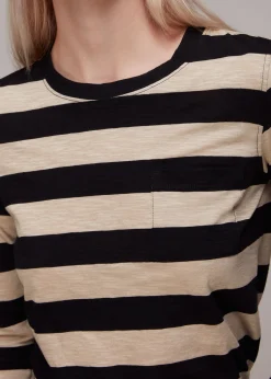 Black Stripe Crew Neck Pocket Top