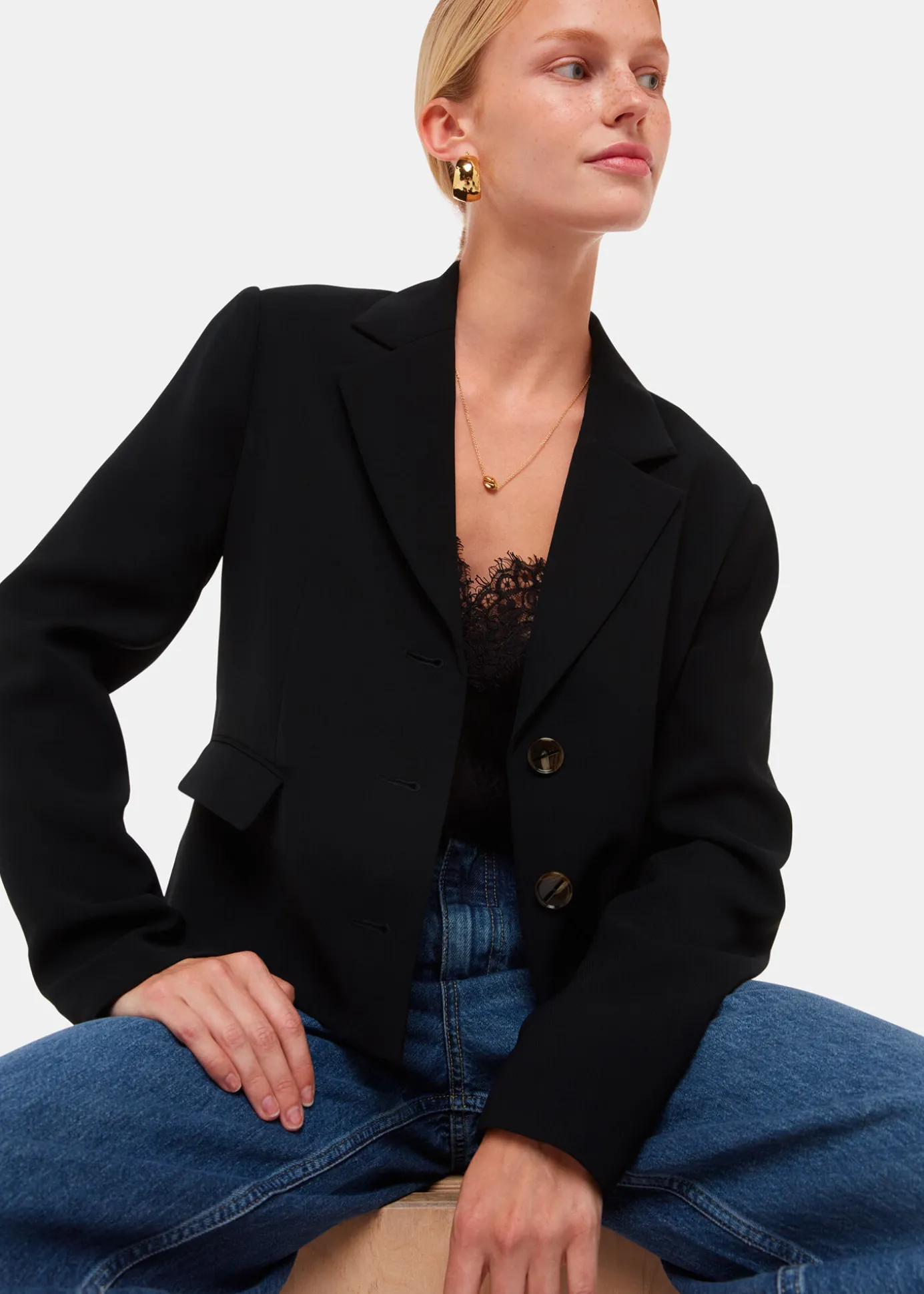 Black Tailored Short Crepe Blazer