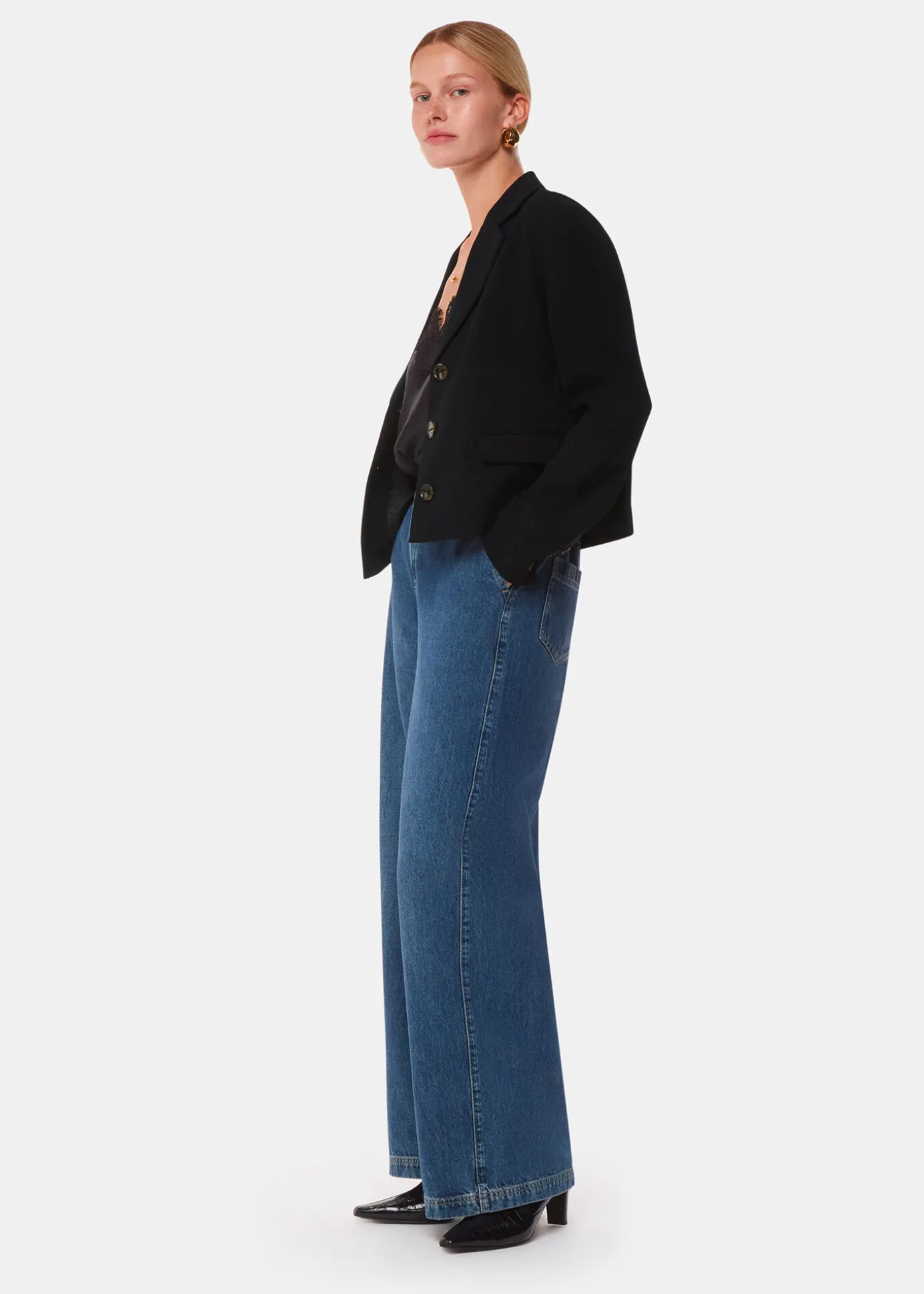 Black Tailored Short Crepe Blazer