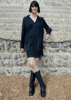 Black Topstitch Detail Shirt Dress