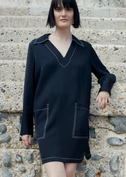 Black Topstitch Detail Shirt Dress