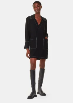 Black Topstitch Detail Shirt Dress