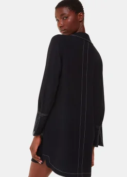 Black Topstitch Detail Shirt Dress