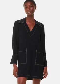 Black Topstitch Detail Shirt Dress