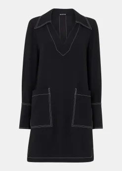 Black Topstitch Detail Shirt Dress
