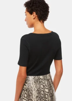 Black V Neck Ribbed T-Shirt