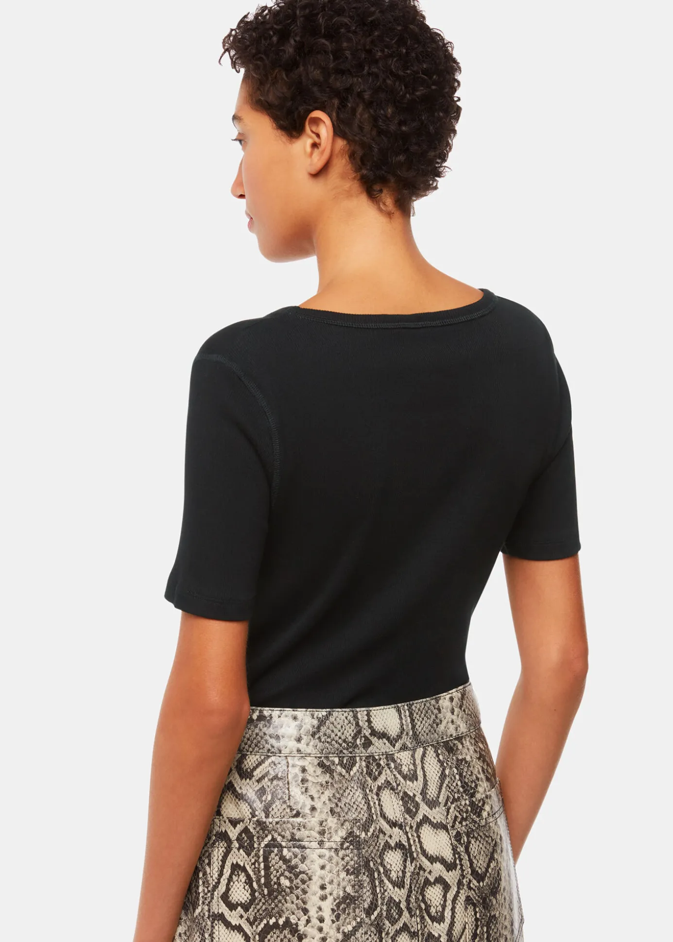 Black V Neck Ribbed T-Shirt