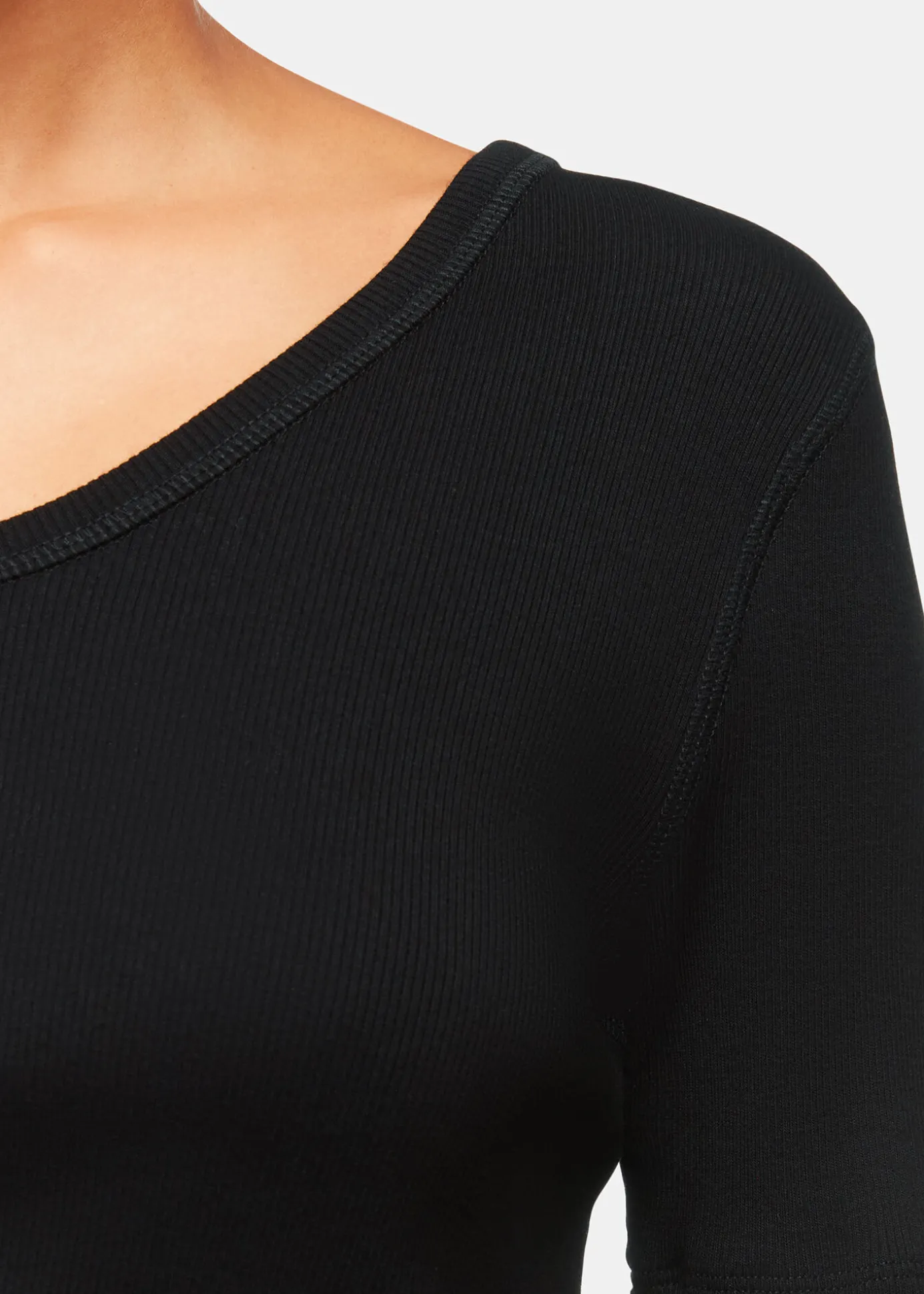 Black V Neck Ribbed T-Shirt