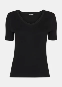 Black V Neck Ribbed T-Shirt