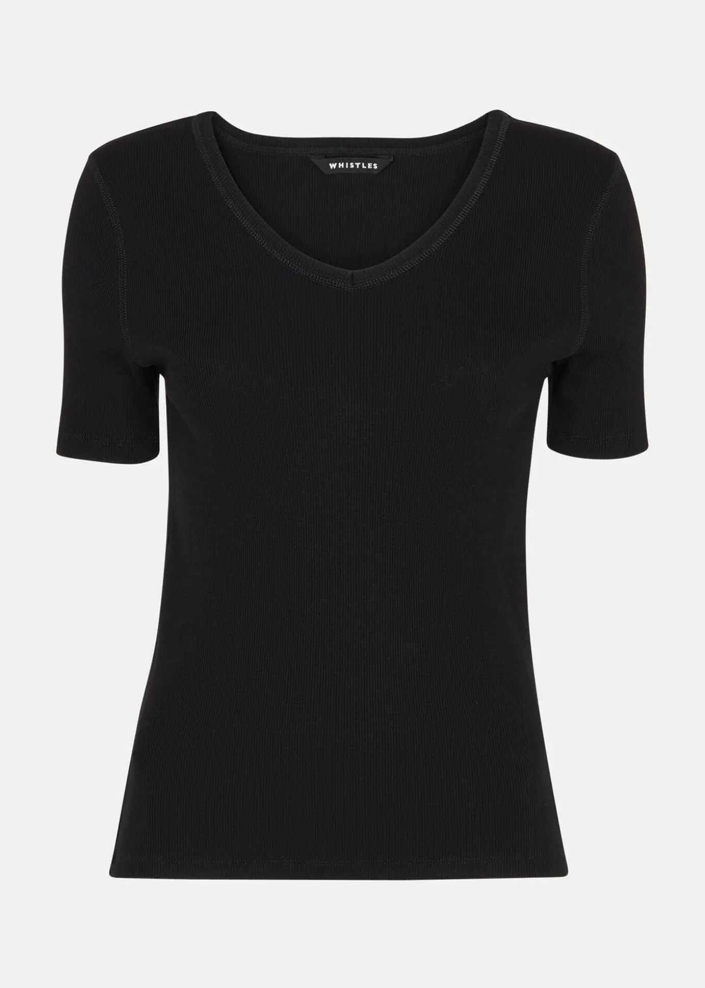 Black V Neck Ribbed T-Shirt
