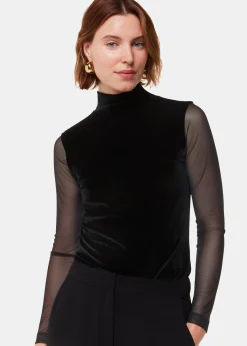 Black Velvet Mesh Sleeve Top