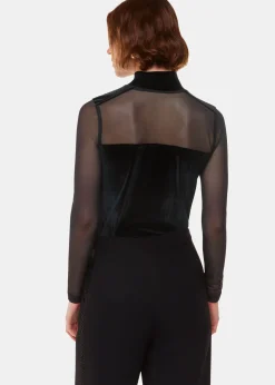 Black Velvet Mesh Sleeve Top
