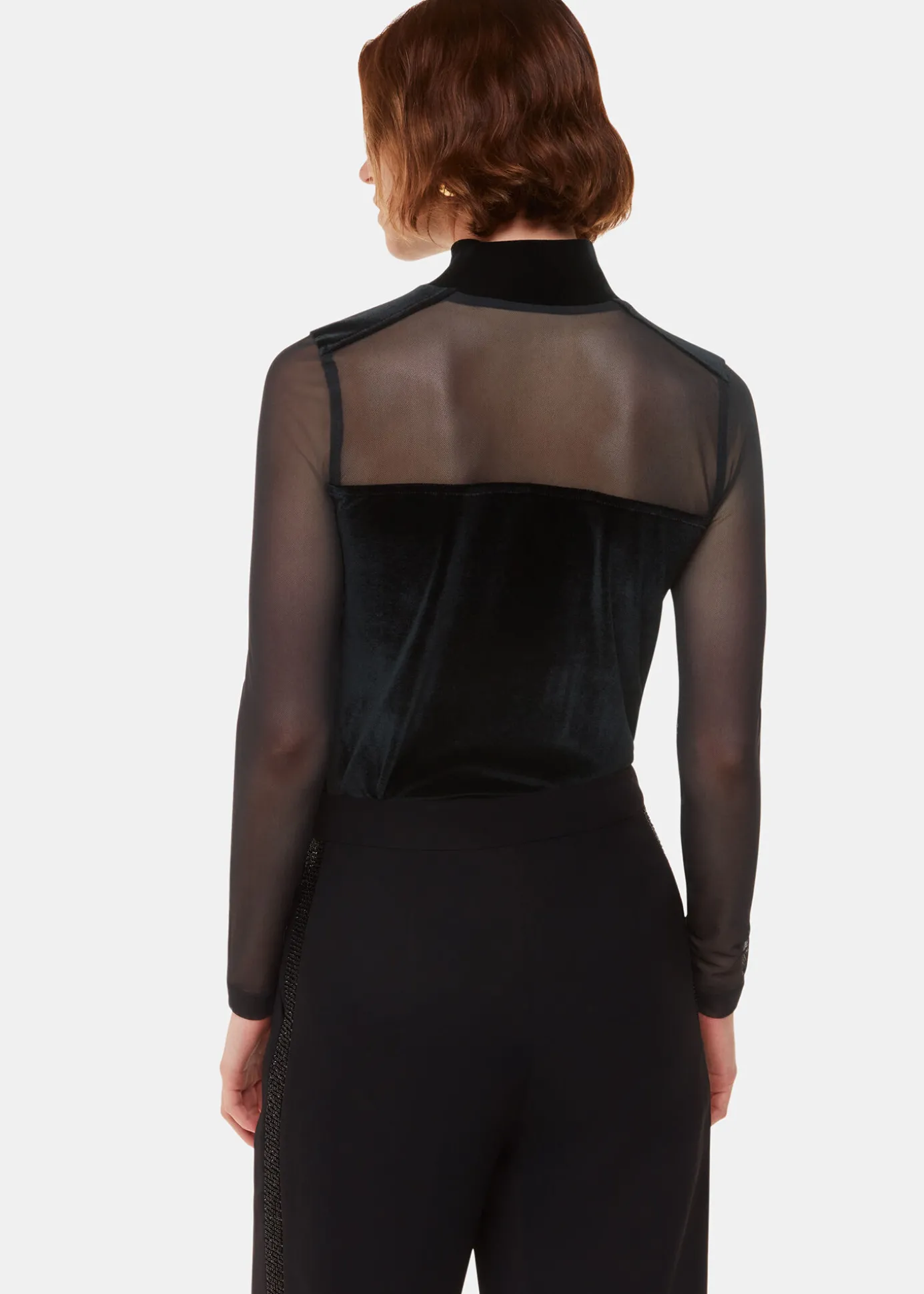 Black Velvet Mesh Sleeve Top