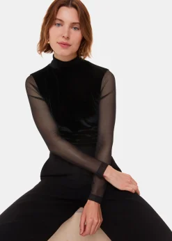 Black Velvet Mesh Sleeve Top