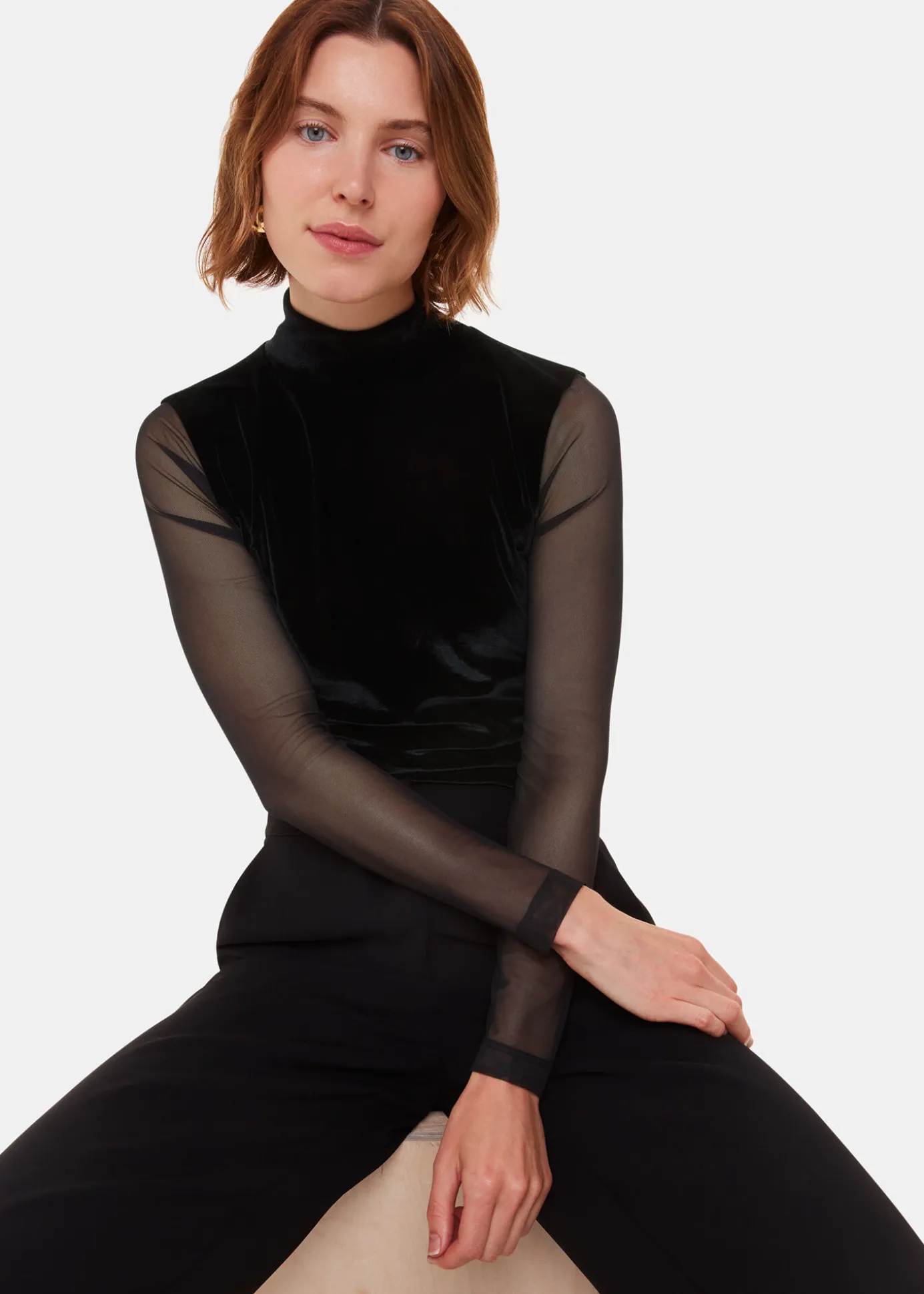 Black Velvet Mesh Sleeve Top