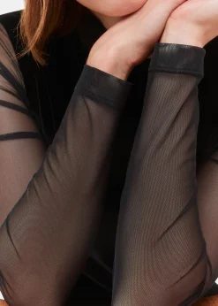 Black Velvet Mesh Sleeve Top