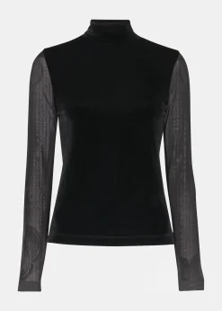 Black Velvet Mesh Sleeve Top