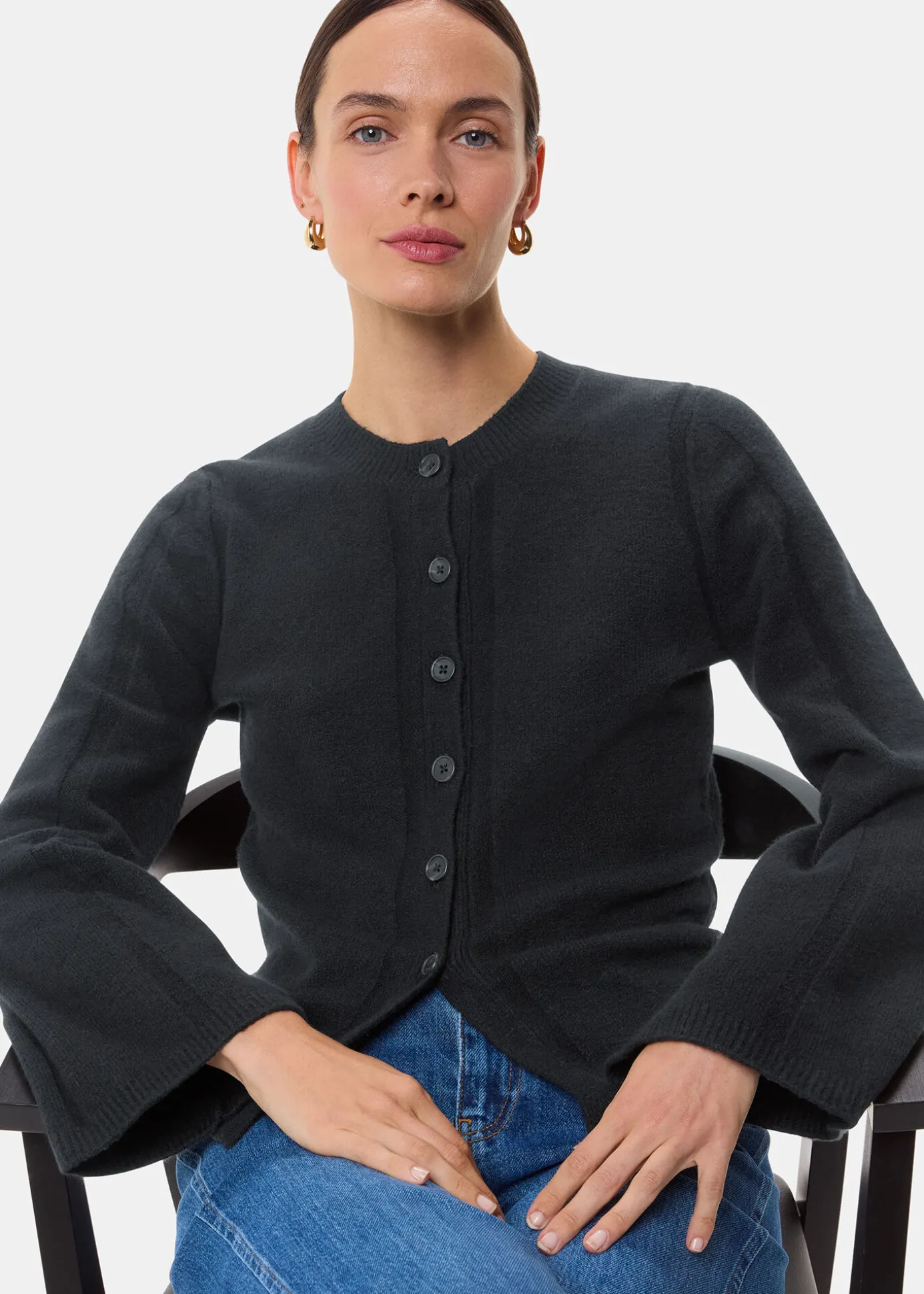 Black Wide Sleeve Detail Cardigan
