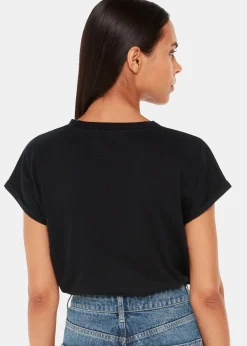 Black Willa V-Neck Cap Sleeve Tee