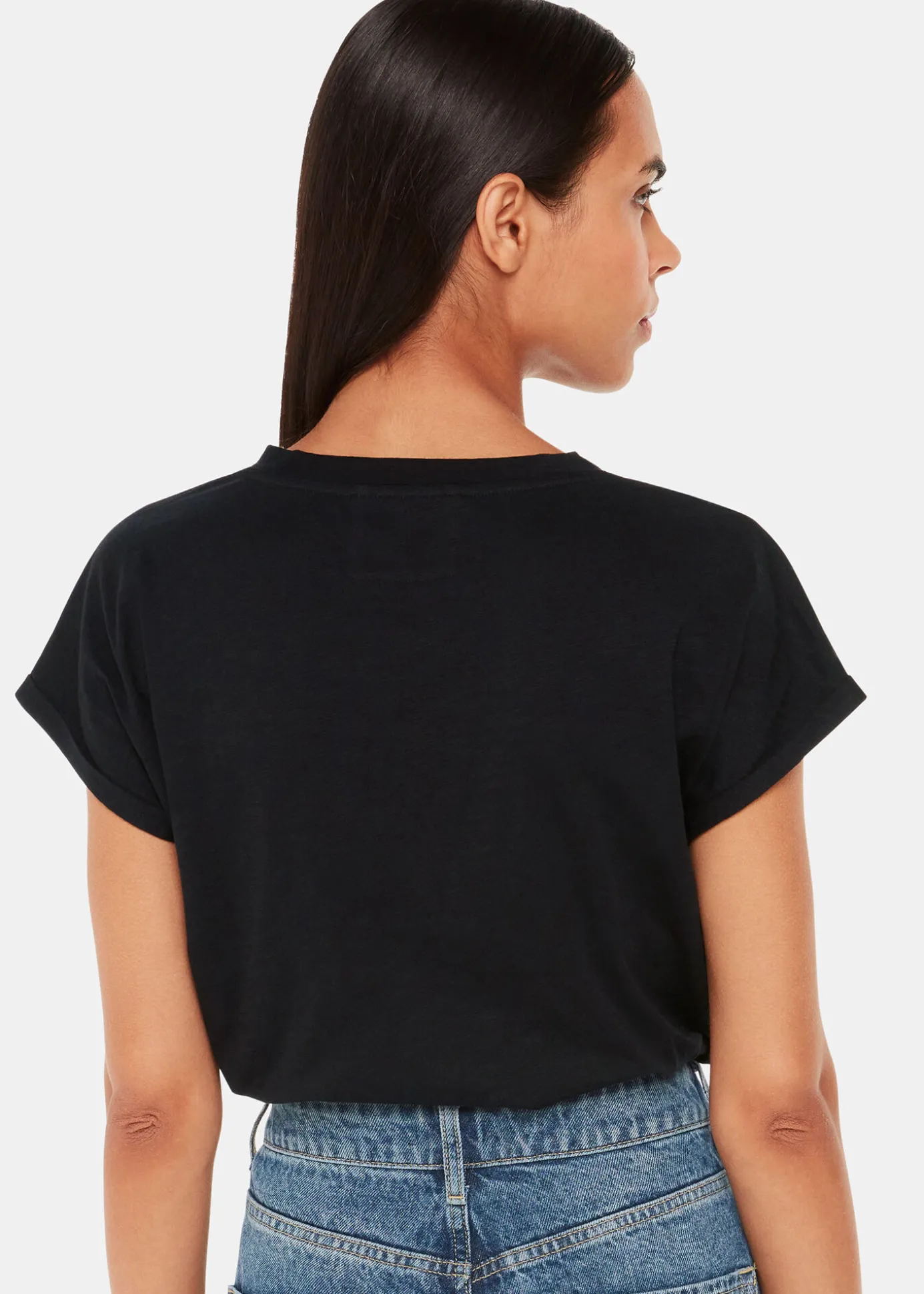 Black Willa V-Neck Cap Sleeve Tee