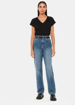 Black Willa V-Neck Cap Sleeve Tee