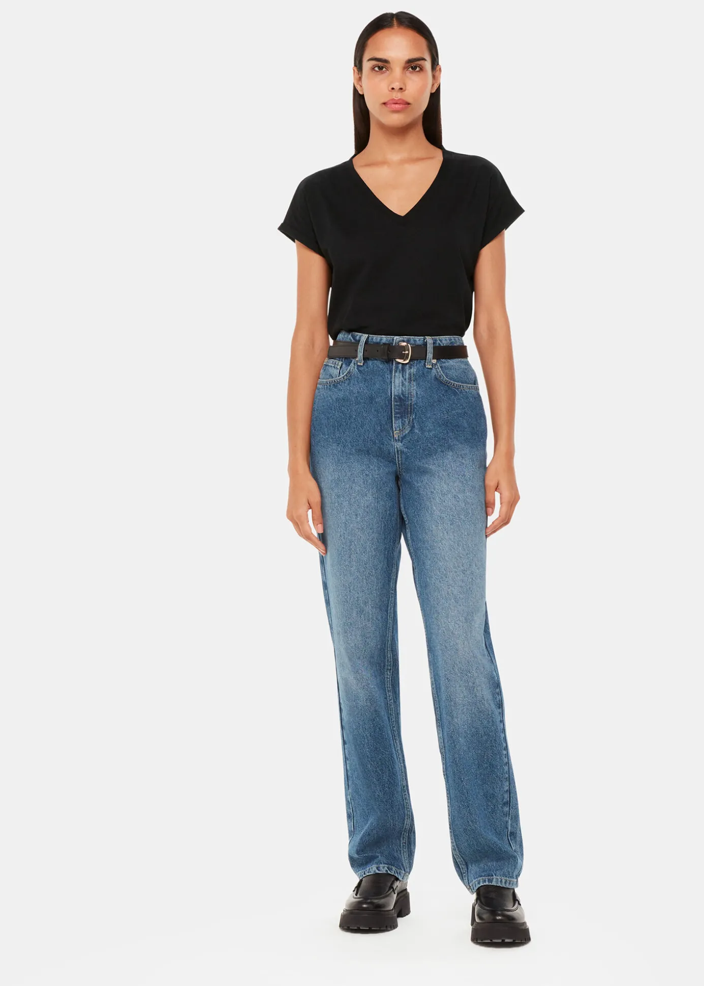 Black Willa V-Neck Cap Sleeve Tee