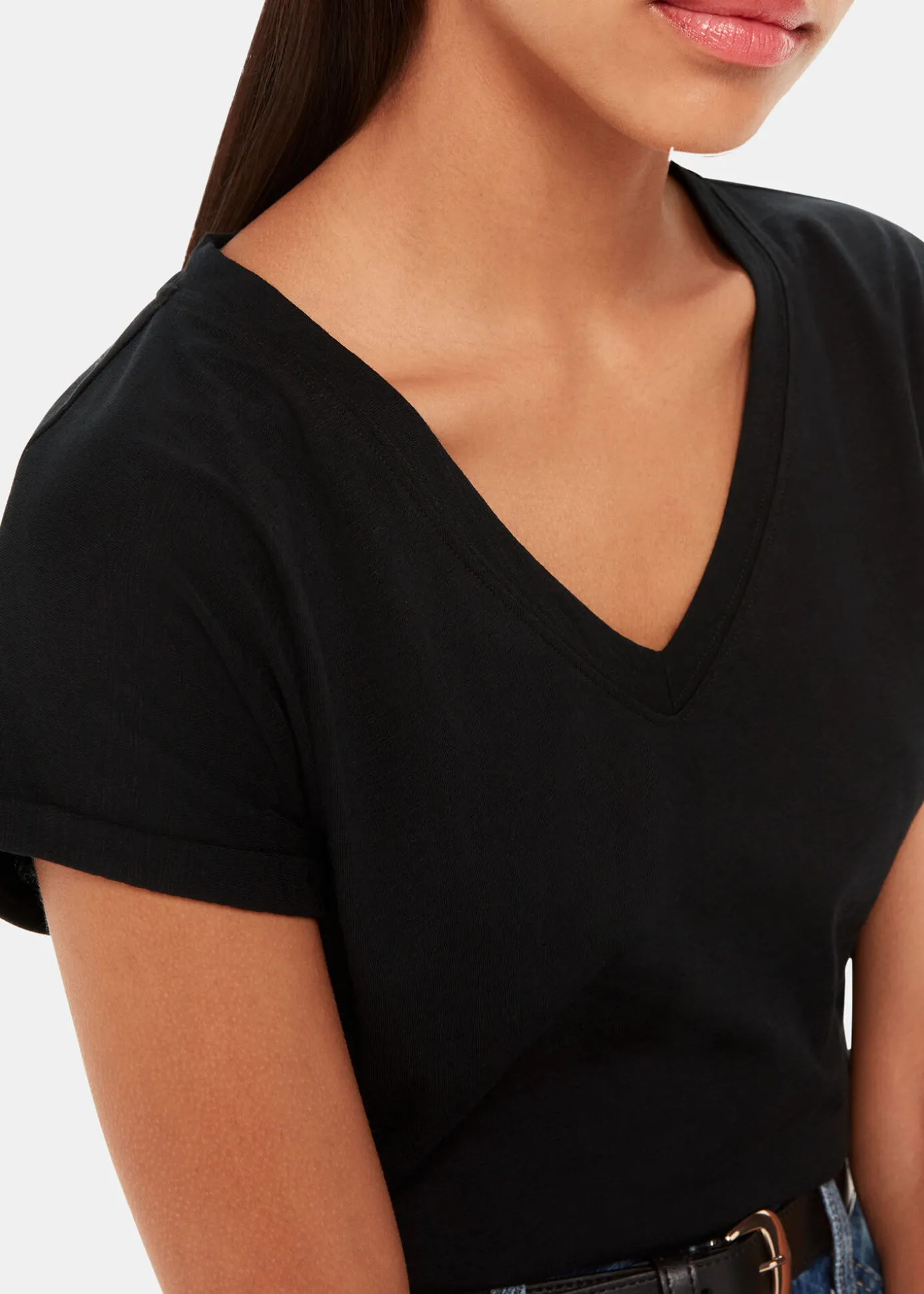 Black Willa V-Neck Cap Sleeve Tee