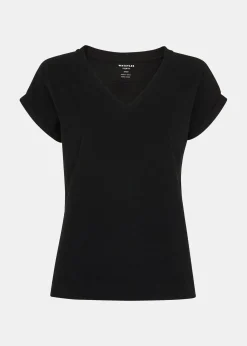 Black Willa V-Neck Cap Sleeve Tee