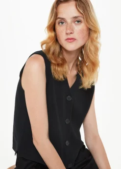 Black Wool Button Through Tank