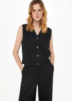Black Wool Button Through Tank