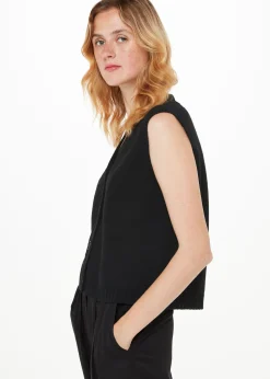 Black Wool Button Through Tank