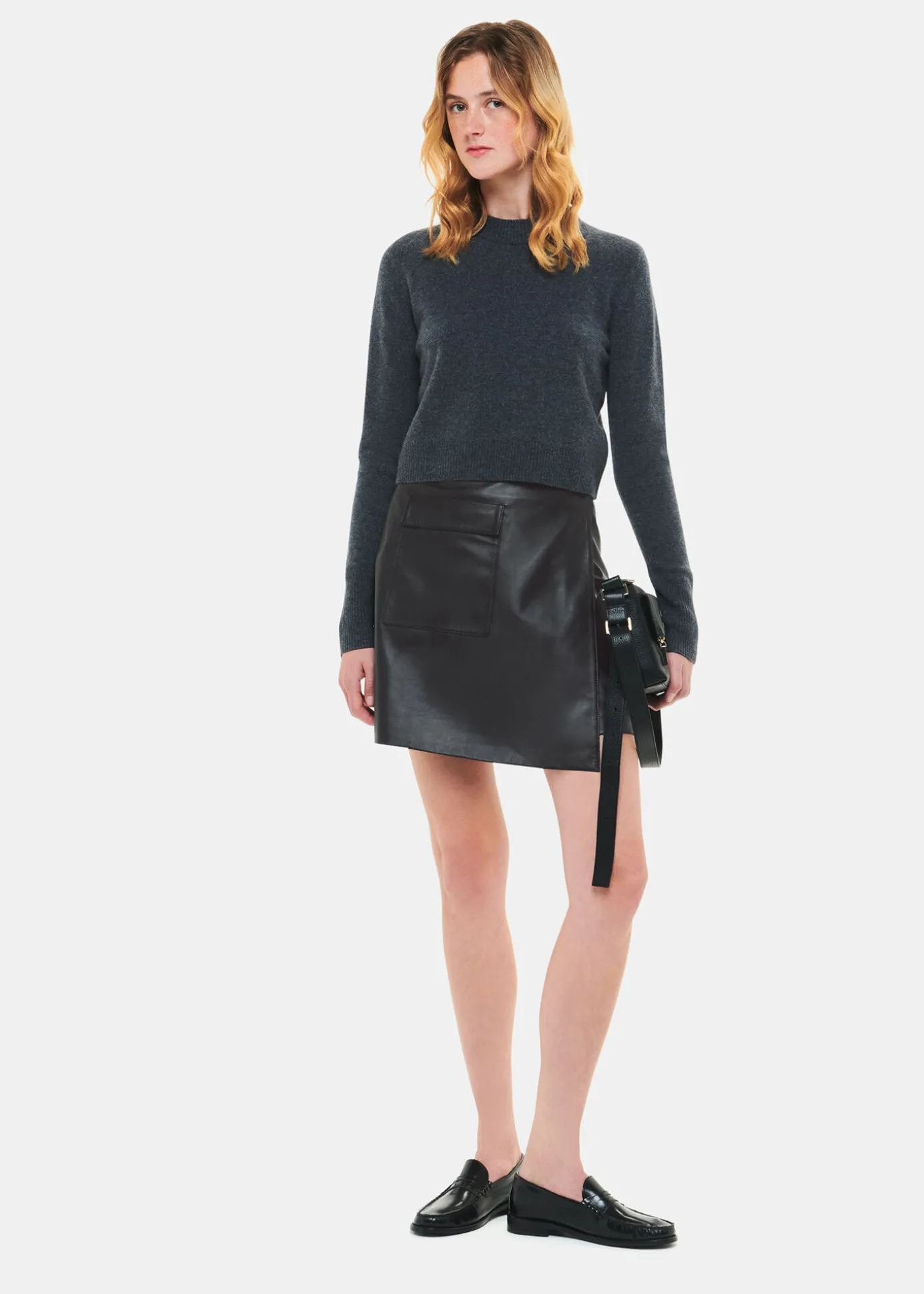 Black Wrap Leather Mini Skirt