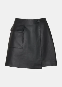 Black Wrap Leather Mini Skirt