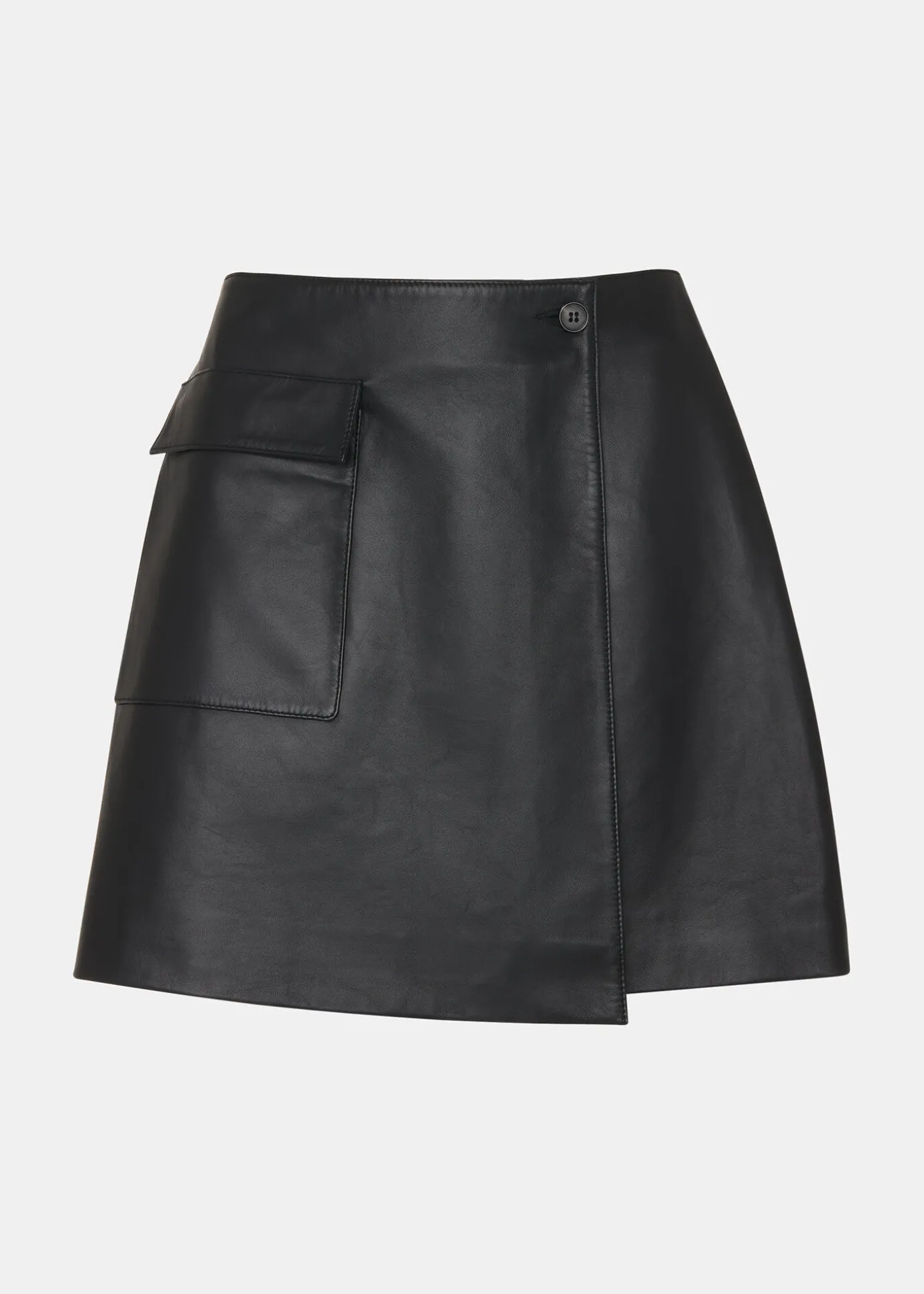 Black Wrap Leather Mini Skirt