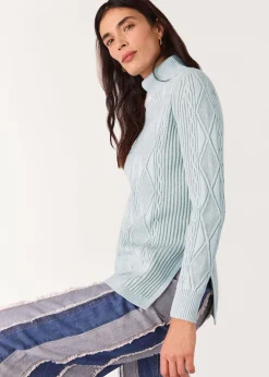 Blue Aoife Fine Cable Roll Neck