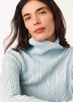 Blue Aoife Fine Cable Roll Neck
