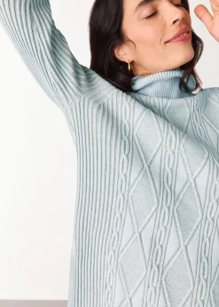 Blue Aoife Fine Cable Roll Neck