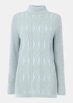 Blue Aoife Fine Cable Roll Neck