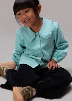 Blue Babycord Collar Top