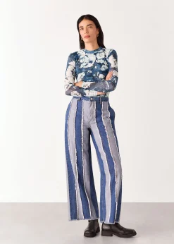 Blue Batik Marble Gathered Mesh Top
