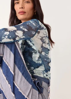 Blue Batik Marble Gathered Mesh Top
