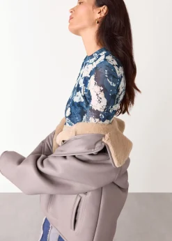 Blue Batik Marble Gathered Mesh Top