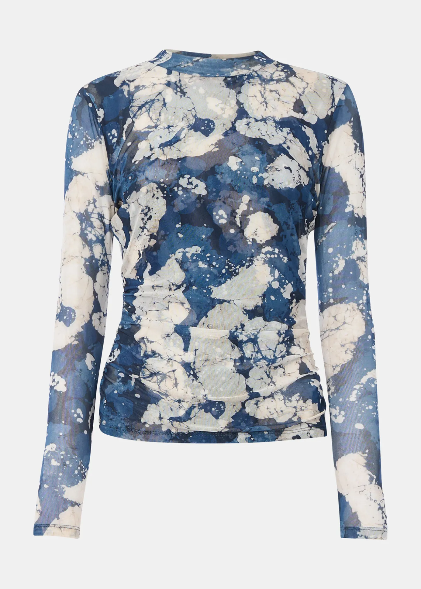 Blue Batik Marble Gathered Mesh Top
