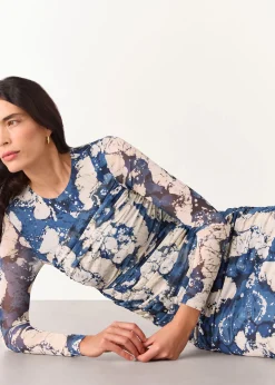 Blue Batik Marble Mesh Dress