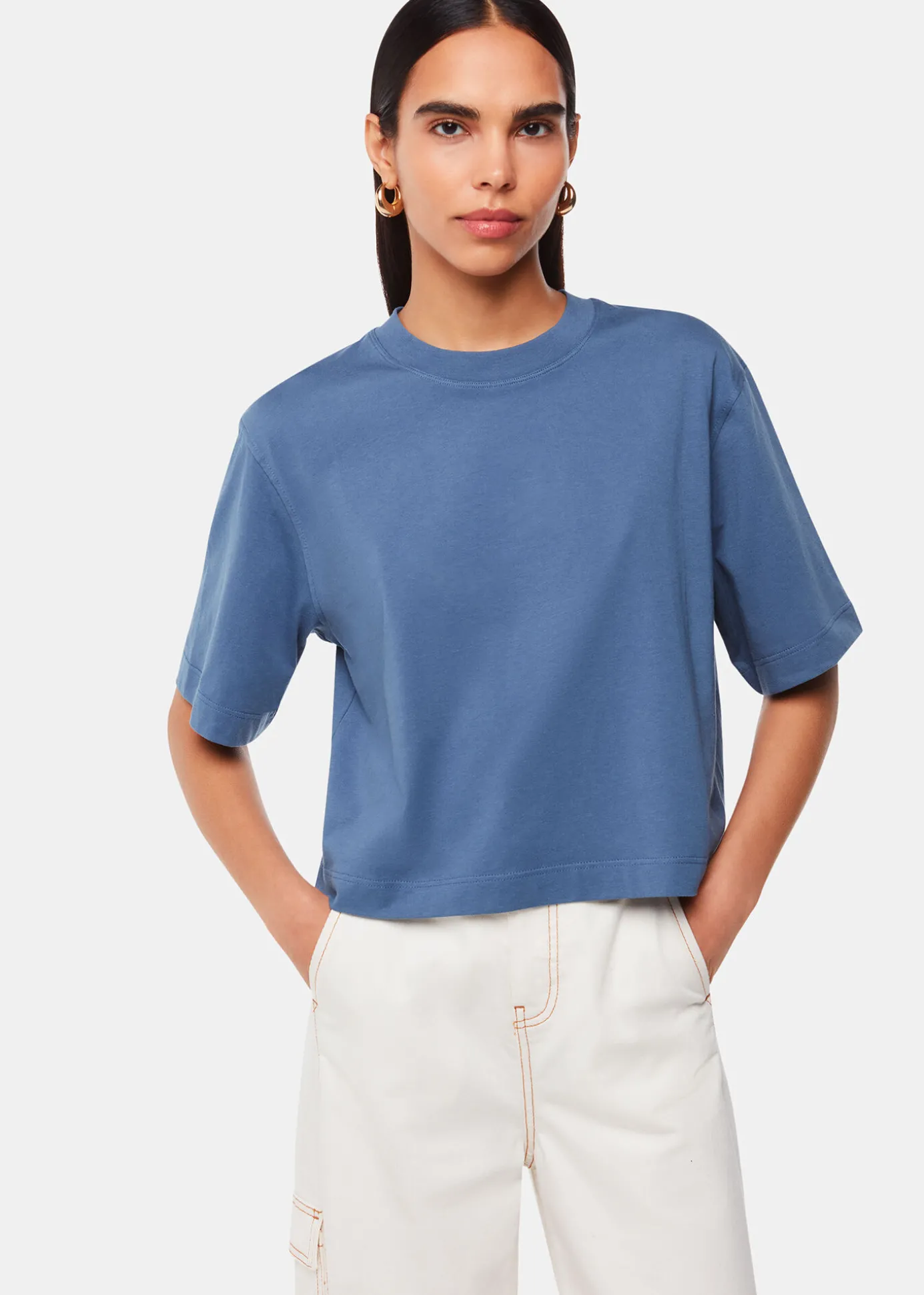 Blue Cropped Relaxed Tee