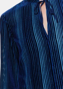 Blue Devore Stripe Velvet Blouse
