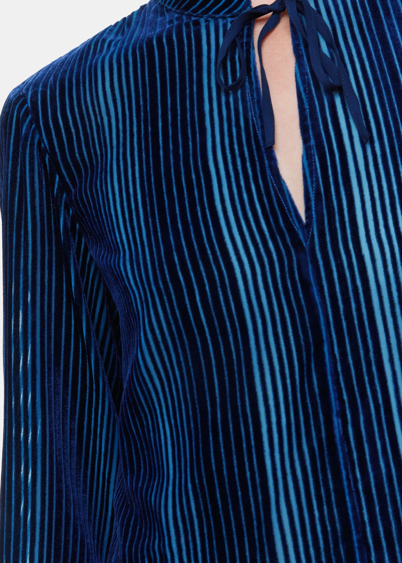 Blue Devore Stripe Velvet Blouse