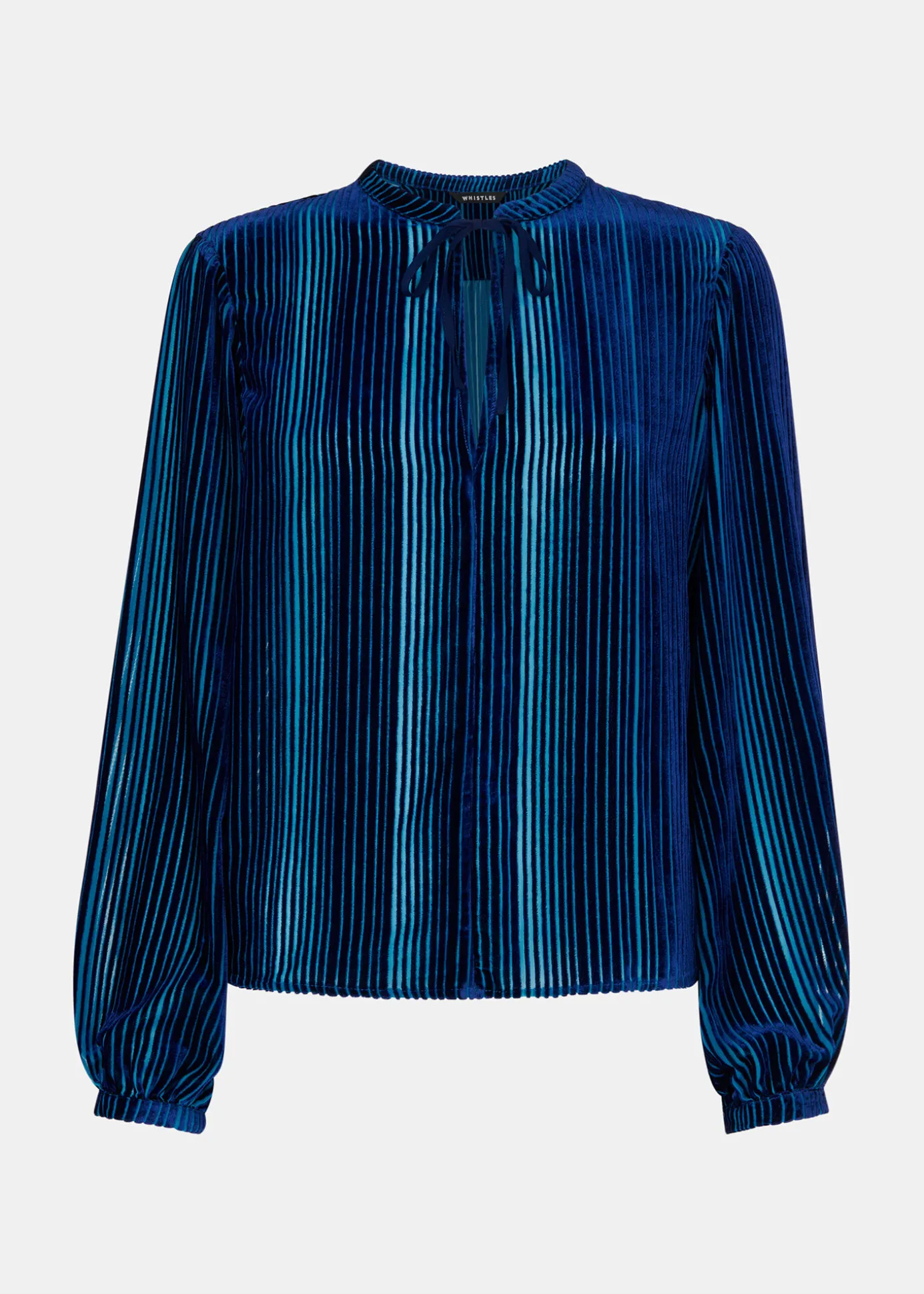 Blue Devore Stripe Velvet Blouse